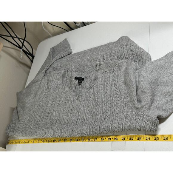 Talbots Sweater Womens 2X Gray Metallic Shimmer Cable Knit Fisherman Minimalist - Picture 9 of 10